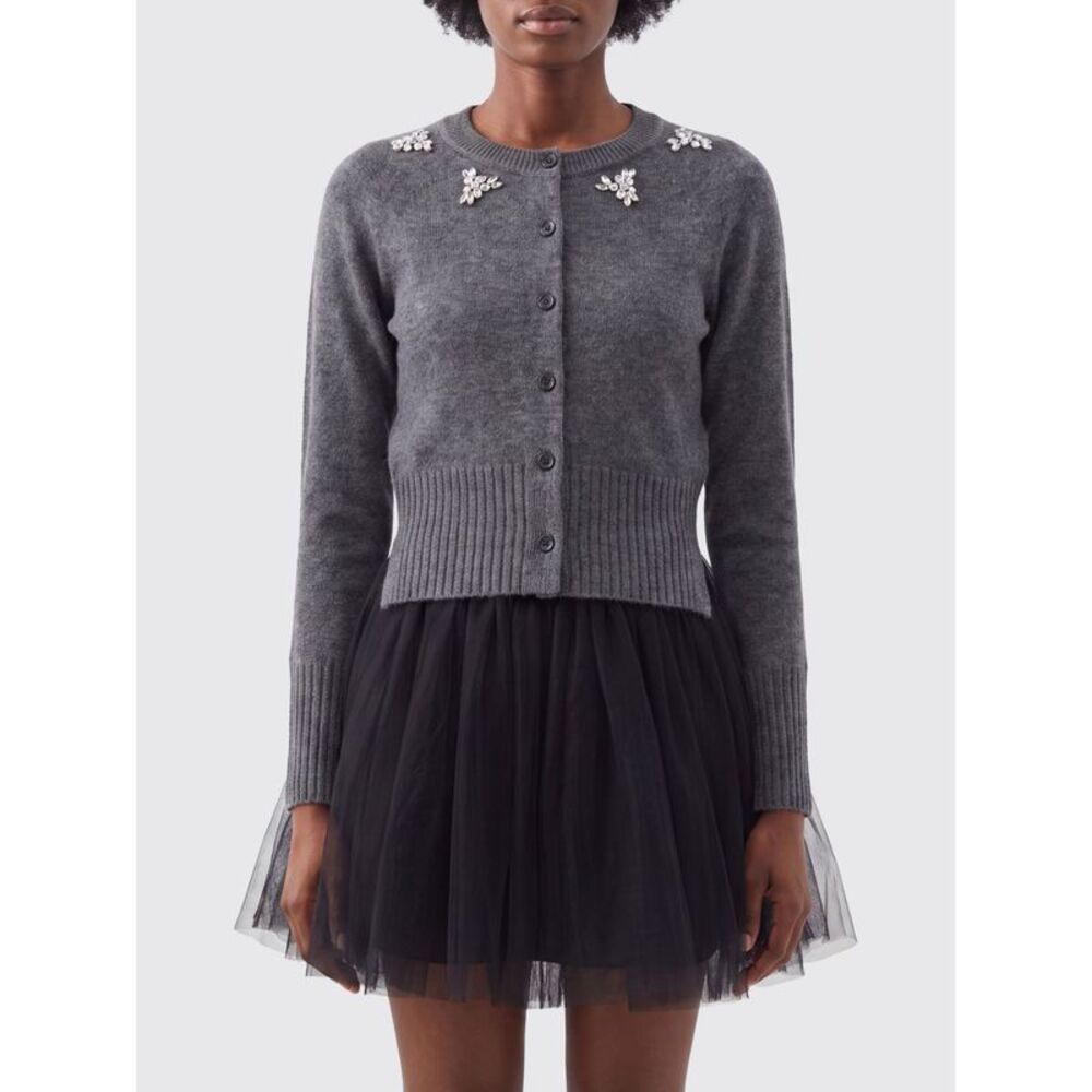 Simone Rocha Crewneck Cardigan In Pure Cashmere With Embroidered Rhinestones